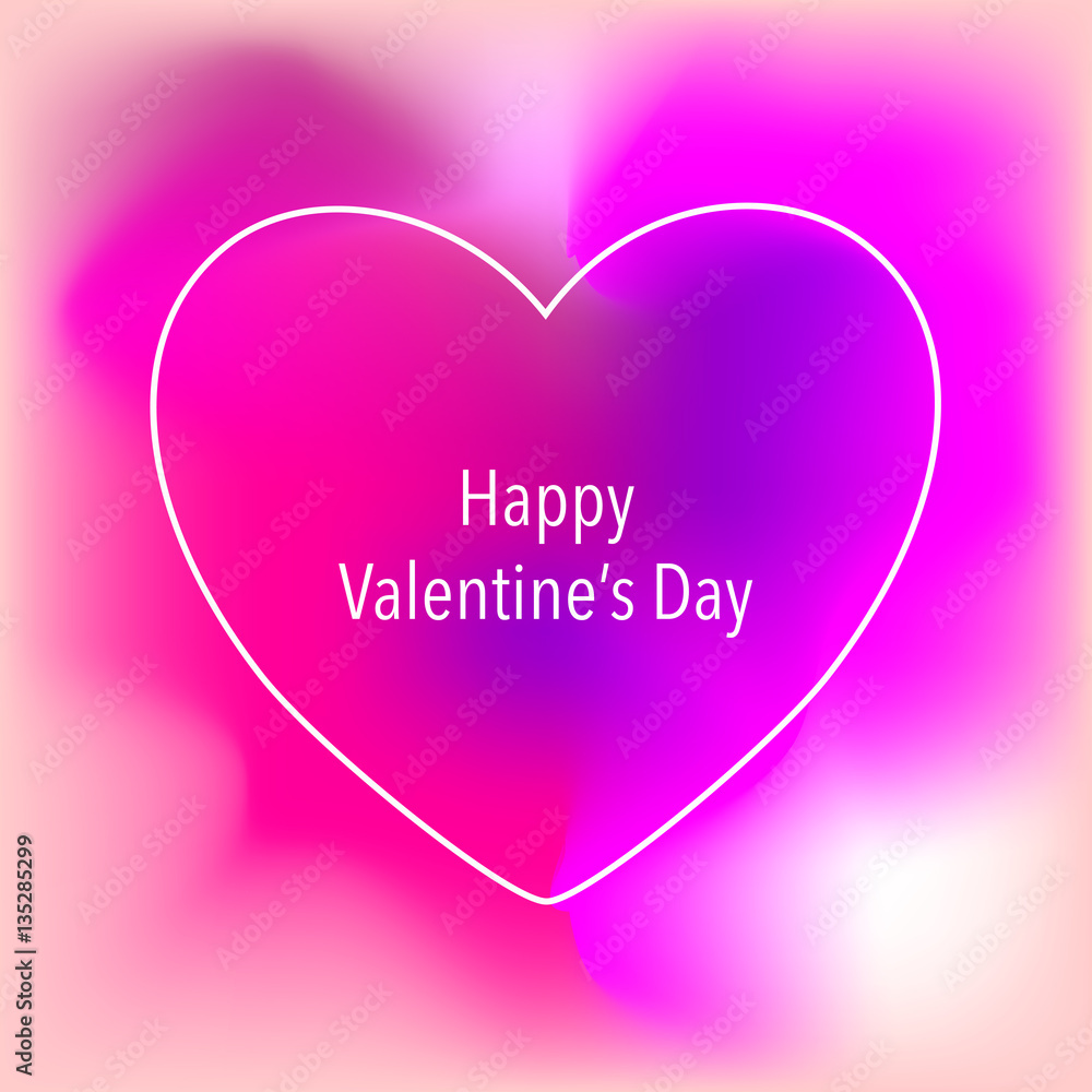 Valentine`s Day creative artistic card with colorful heart gradient background. Vector illustration. Wedding, love, romantic template.