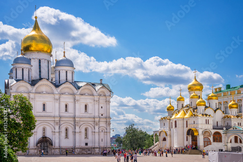 Cathedral of the Archangel and Cathedral of the Annunciation on Cathedral square, Moscow Kremlin, Russia