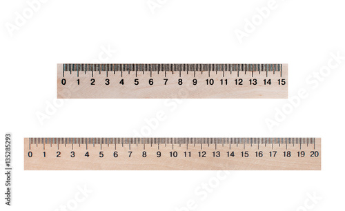 Two lines of wood 20 and 15 centimeters on a white background, isolated. Stationery, education