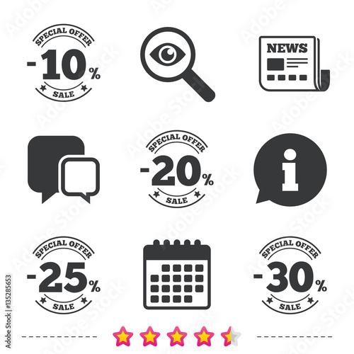 Sale discount icons. Special offer price signs.