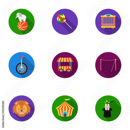 Circus set icons in flat style. Big collection of circus vector symbol stock illustration