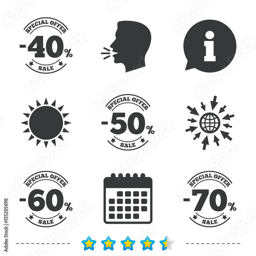 Sale discount icons. Special offer price signs.