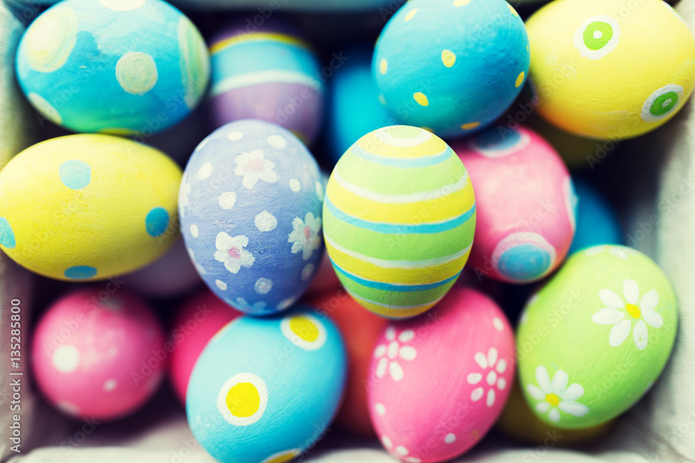 close up of colored easter eggs