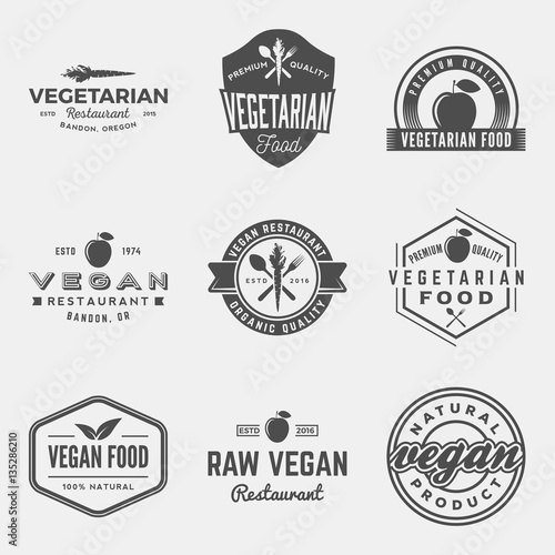 vector set of vegetarian restaurants logos, emblems and design e