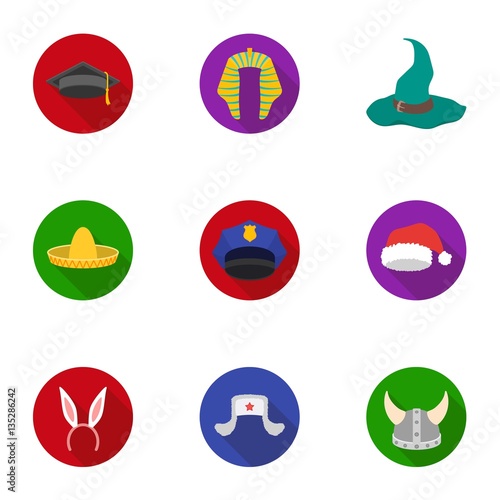 Hats set icons in flat style. Big collection of hats vector symbol stock illustration