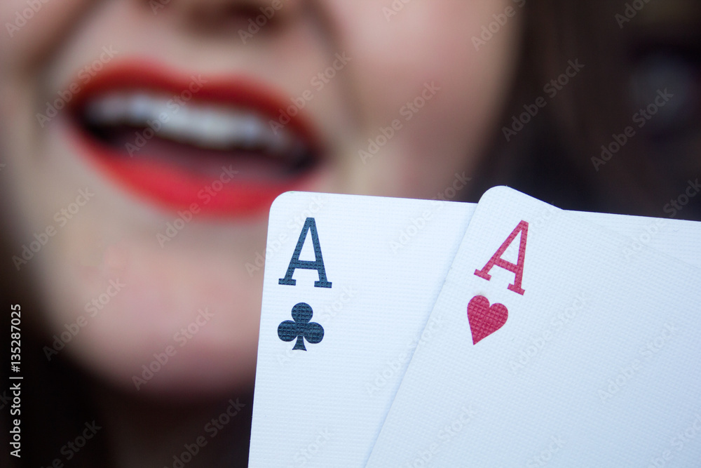 girl with red lipstick enjoys poker winnings girl with red lipstick enjoys poker winnings