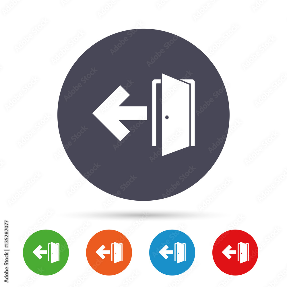 Emergency exit sign icon. Door with left arrow. Emergency exit sign icon. Door with left arrow.