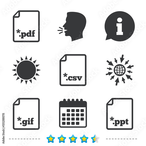 Document signs. File extensions symbols.