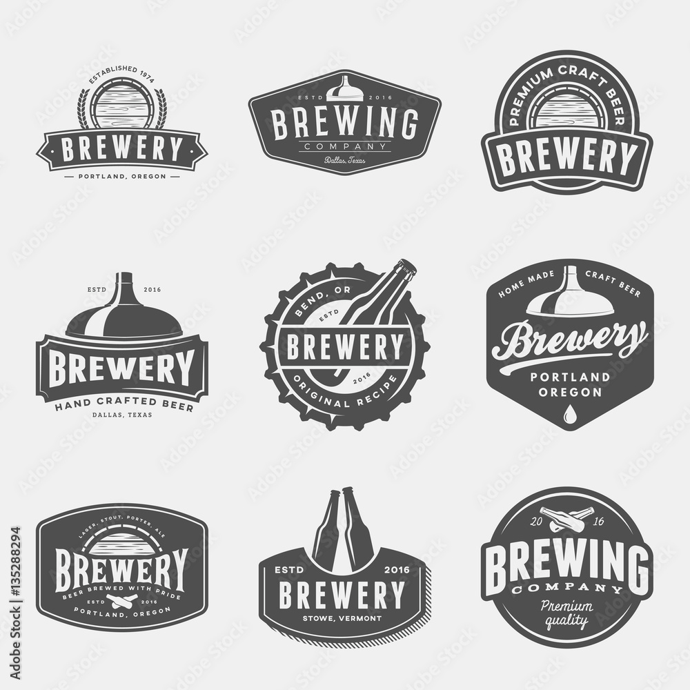 set of brewery labels, badges and design elements Stock Vector Adobe