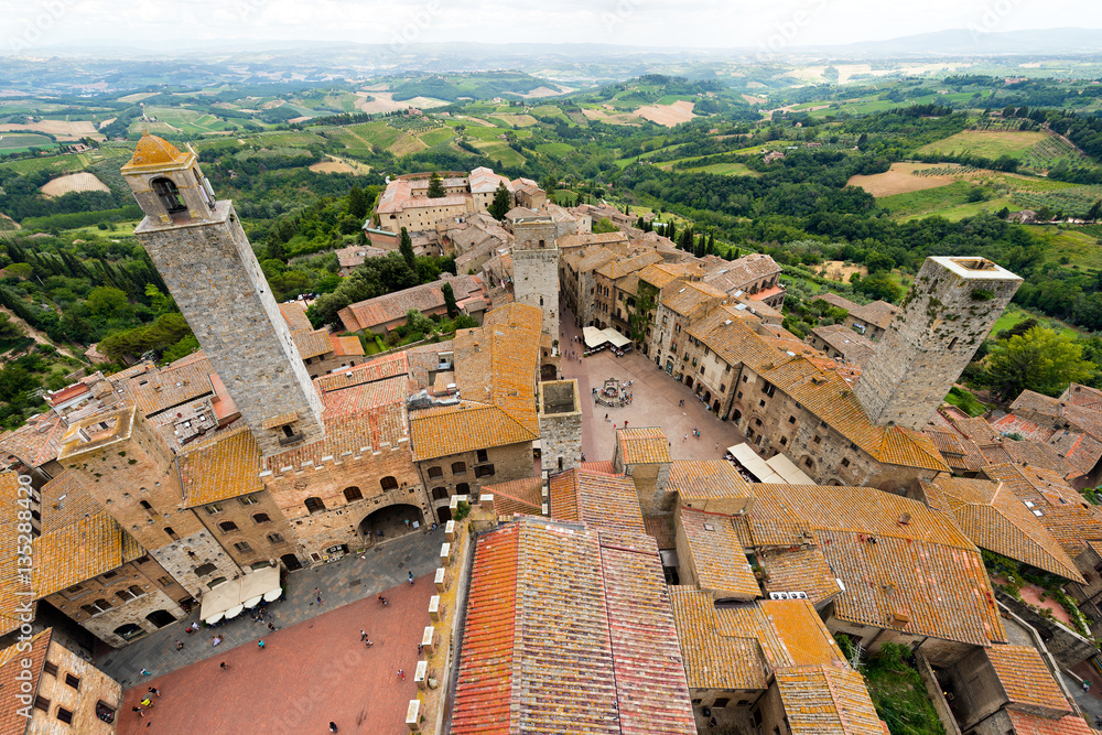 Aerial view of San Gimignano, medieval town. Siena, Tuscany, Italy