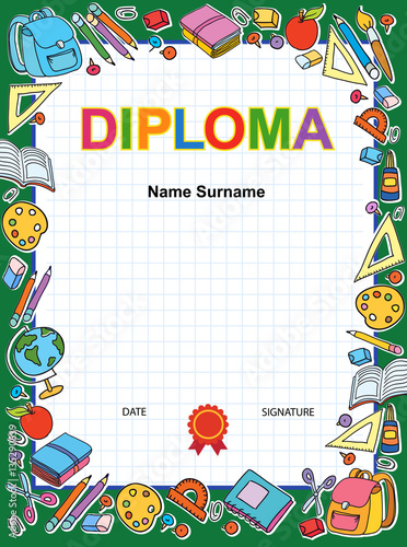 Kids Diploma certificate background design template