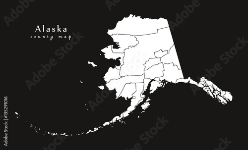 Modern Map - Alaska black county map USA illustration