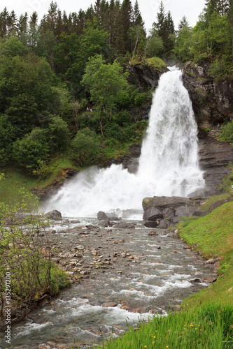 Tourist attraction Steinsdalsfossen in Hardanger  Norway is a beautiful waterfall