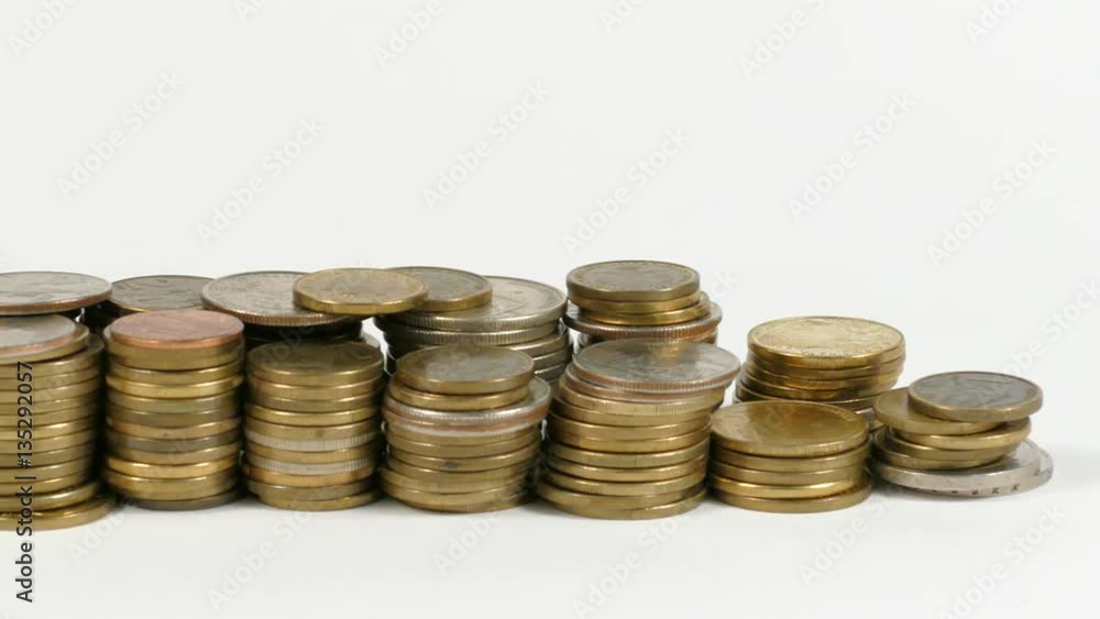 Uzbekistan flag waving with stack of money coins Uzbekistan flag waving with stack of money coins