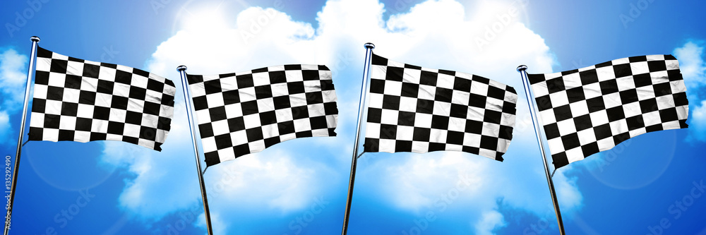 chequered racing  flag, 3D rendering