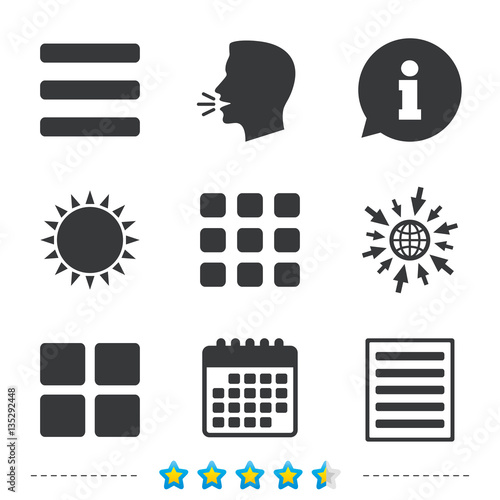 List menu icons. Content view options.