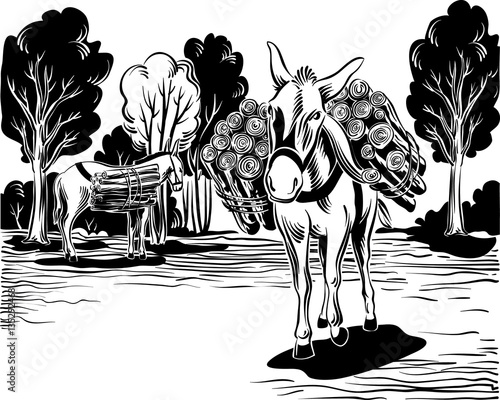 Donkeys to work in the woods.