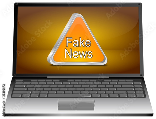 Laptop Computer with Fake News warning sign - 3D illustration