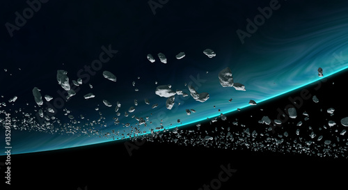 Fototapeta Naklejka Na Ścianę i Meble -  belt of asteroids orbiting a blue planet
