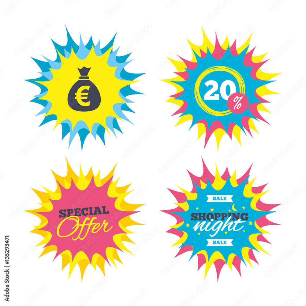 Money bag sign icon. Euro EUR currency.