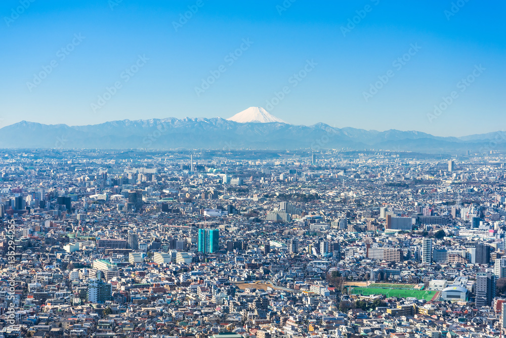 富士山と東京都市風景