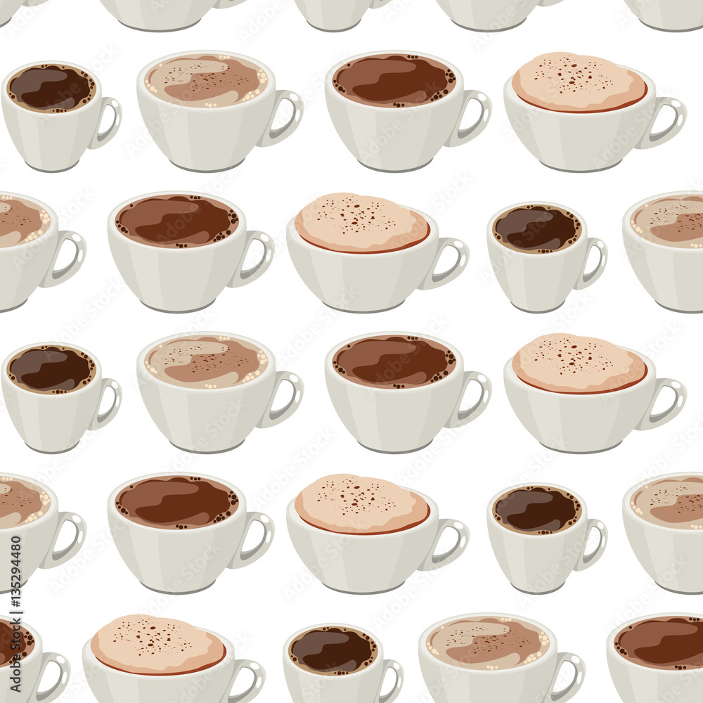 Obraz premium Seamless pattern with cups of coffee. Endless texture for your design,restaurant and cafe menu.