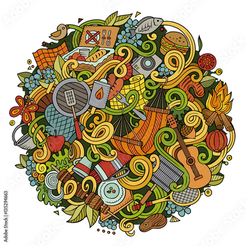 Cartoon vector picnic doodle illustration