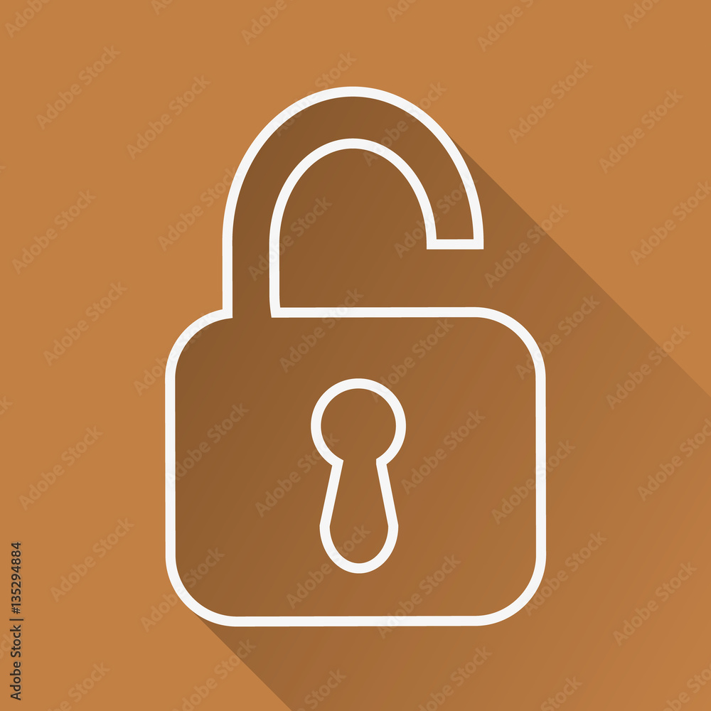 Lock flat linear long shadow icon. open padlock. Security. Vector line symbol