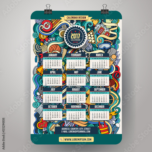 Cartoon doodles Sport 2017 year calendar