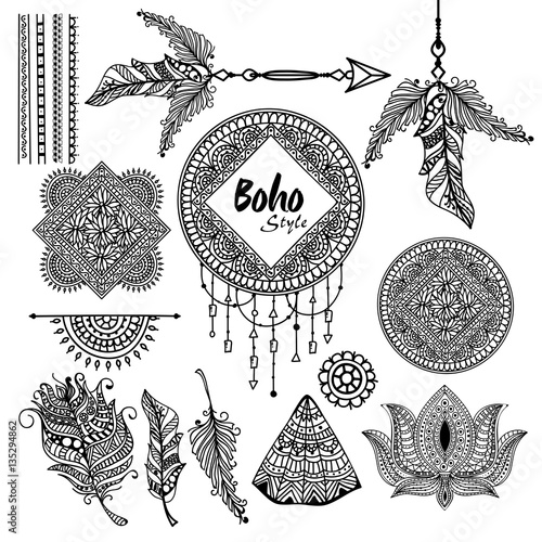 Set of creative Boho style elements.