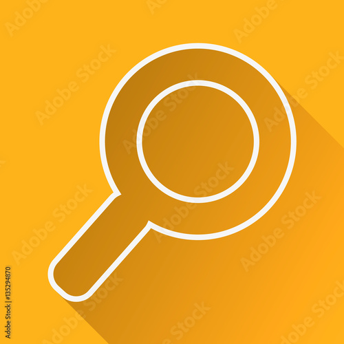Magnifying glass icon with white outline and long shadow