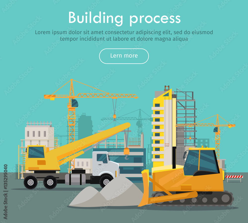 Building Process Web Banner Concept in Flat Style. Building Process Web Banner Concept in Flat Style.