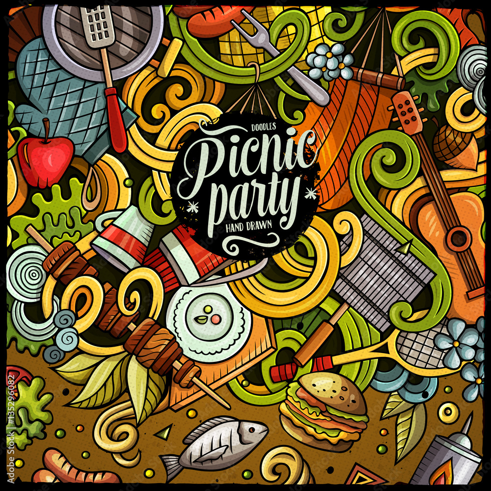 Cartoon vector picnic doodle illustration Cartoon vector picnic doodle illustration
