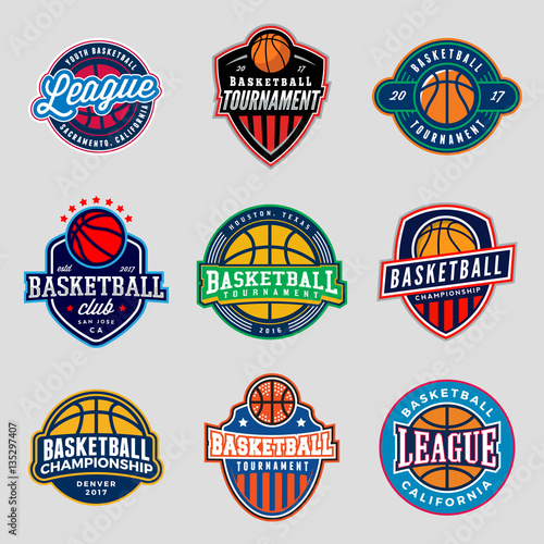 set of logos for basketball game events