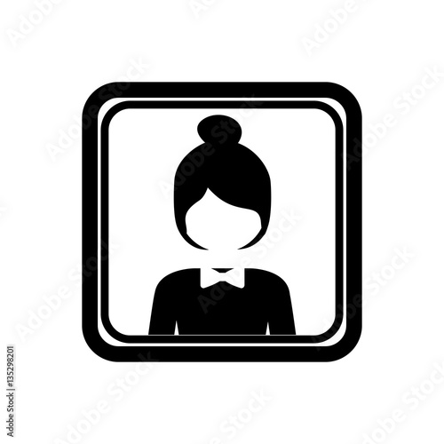 square border with silhouette half body collected hair woman vector illustration