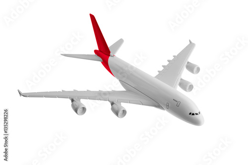 Airplane with red color, Isolated on white background.