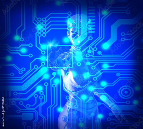 Cyborg woman and circuit board