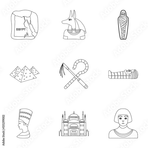 Ancient Egypt set icons in outline style. Big collection of ancient Egypt vector symbol stock illustration