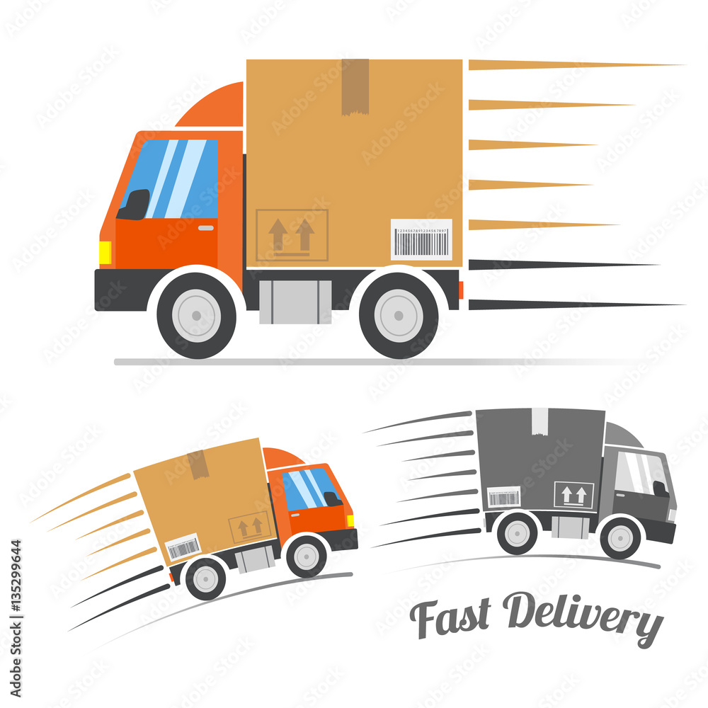 Fast delivery truck with motion lines, vector Fast delivery truck with motion lines, vector