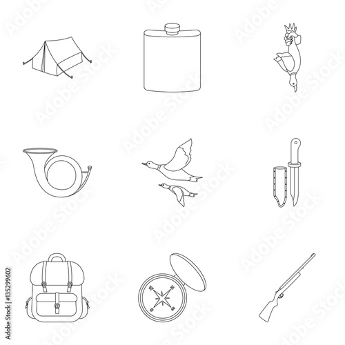 Hunting set icons in outline style. Big collection of hunting vector symbol stock illustration