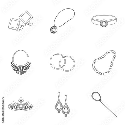 Jewelry and accessories set icons in outline style. Big collection of jewelry and accessories vector symbol stock illustration