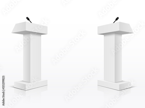 Vector White Podium Tribune Rostrum Stand with Microphones Isolated