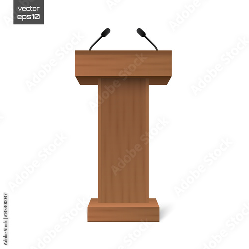 Vector Podium Tribune Rostrum Stand with Microphones Isolated.