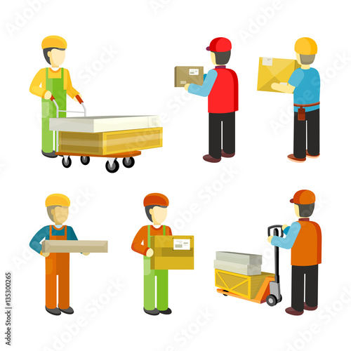 Peope Workers in Warehouse Interior Isoated.