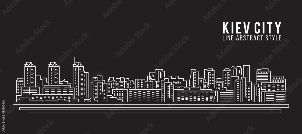 Cityscape Building Line art Vector Illustration design -  Kiev city
