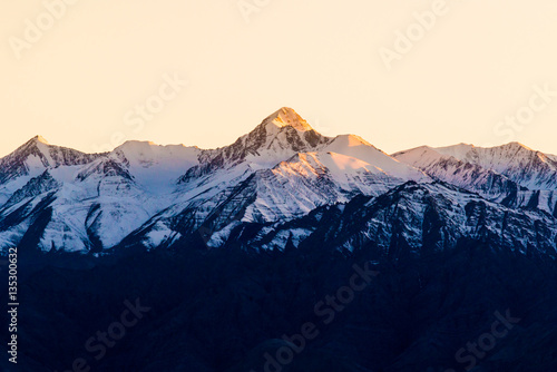 Majestic Himalayas at the sunrise in the winter time, Ladakh India.