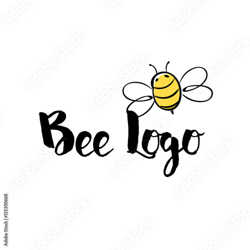 Handdrawn Bee icon with text. Vector illustration.