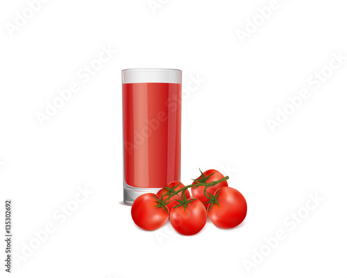glass of tomato juice and ripe tomatoes