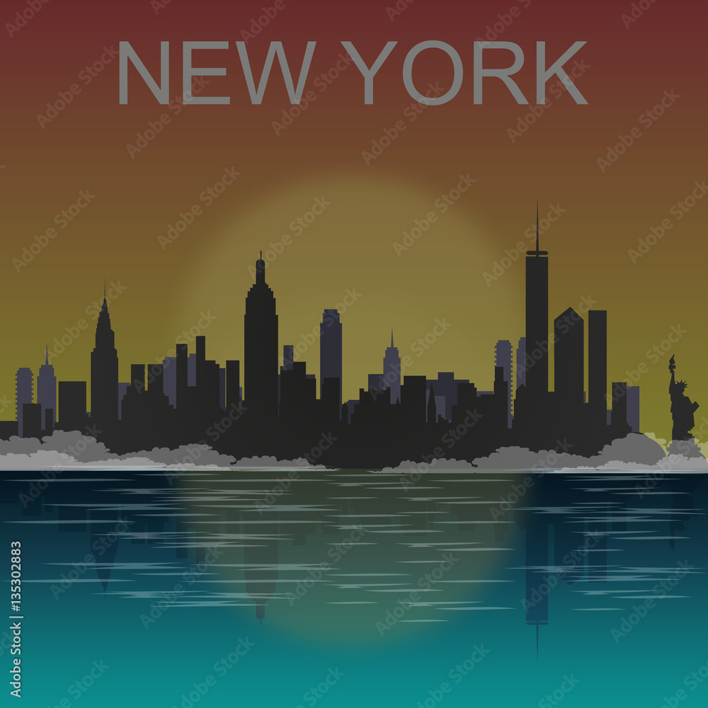 Obraz premium New York city skyline silhouette background, vector illustration