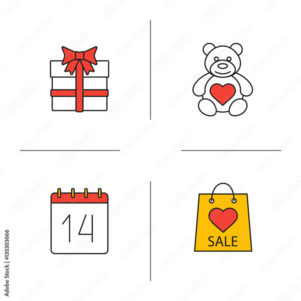 Fototapeta premium Valentine's Day color icons set